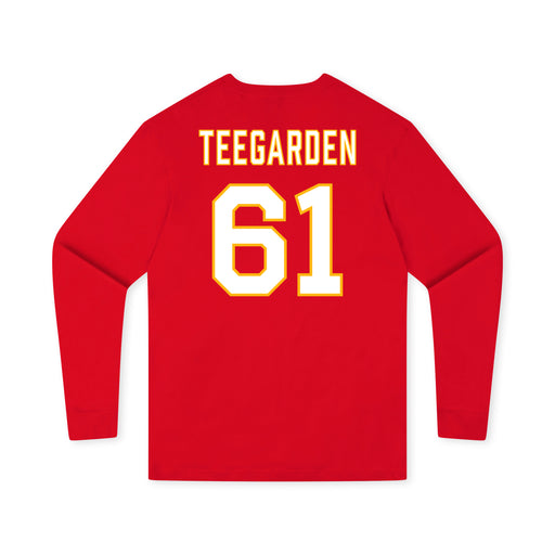 Back angle of the John Teegarden MAS Kansas City Wheelchair Football Amplife Youth Red Long Sleeve T-Shirt against a white background
