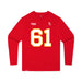 Front angle of the John Teegarden MAS Kansas City Wheelchair Football Amplife Youth Red Long Sleeve T-Shirt against a white background