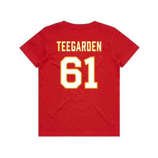 Back angle of the John Teegarden MAS Kansas City Wheelchair Football Amplife Youth Red T-Shirt against a white background