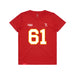 Front angle of the John Teegarden MAS Kansas City Wheelchair Football Amplife Youth Red T-Shirt against a white background