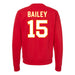 Back angle of the Josh Bailey MAS Kansas City Wheelchair Football Amplife Red Crewneck Sweatshirt against a white background