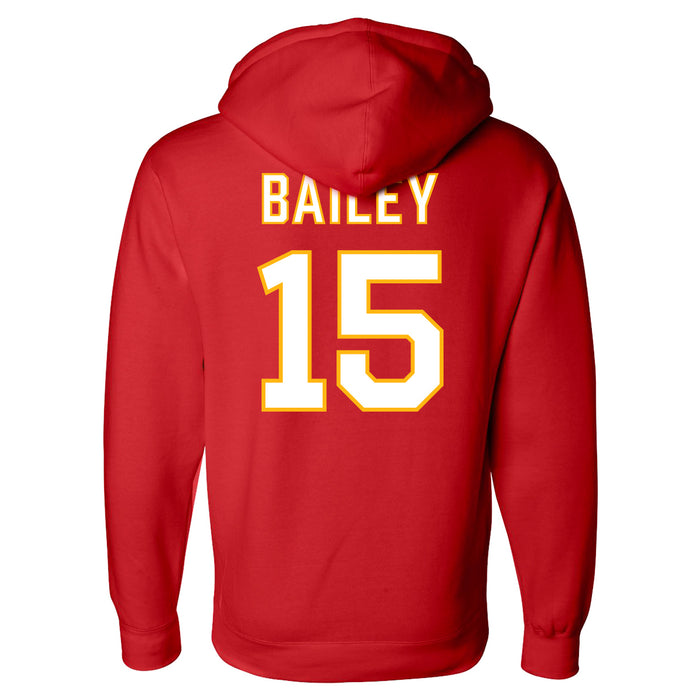 Back angle of the Josh Bailey MAS Kansas City Wheelchair Football Amplife Red Hoodie against a white background