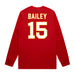 Back angle of the Josh Bailey MAS Kansas City Wheelchair Football Amplife Red Long Sleeve T-Shirt against a white background