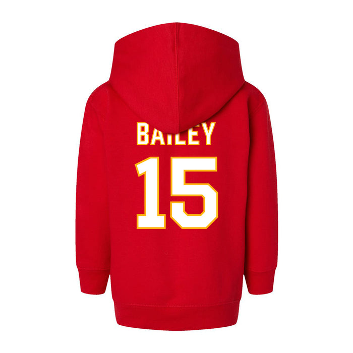 Back angle of the Josh Bailey MAS Kansas City Wheelchair Football Amplife Toddler Red Hoodie against a white background