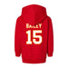Back angle of the Josh Bailey MAS Kansas City Wheelchair Football Amplife Toddler Red Hoodie against a white background