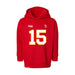 Front angle of the Josh Bailey MAS Kansas City Wheelchair Football Amplife Toddler Red Hoodie against a white background