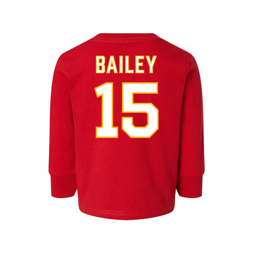 Back angle of the Josh Bailey MAS Kansas City Wheelchair Football Amplife Toddler Red Long Sleeve T-Shirt against a white background