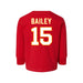 Back angle of the Josh Bailey MAS Kansas City Wheelchair Football Amplife Toddler Red Long Sleeve T-Shirt against a white background