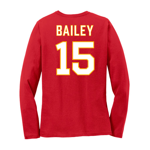 Back angle of the Josh Bailey MAS Kansas City Wheelchair Football Amplife Women's Red Long Sleeve T-Shirt against a white background