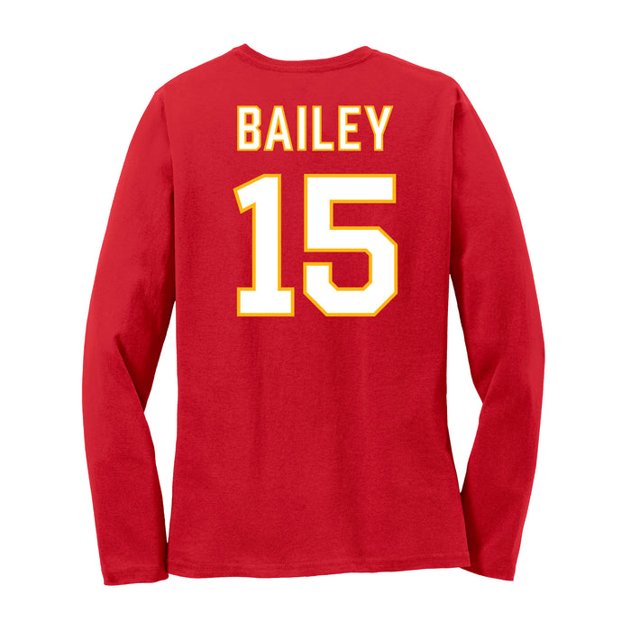 Back angle of the Josh Bailey MAS Kansas City Wheelchair Football Amplife Women's Red Long Sleeve T-Shirt against a white background