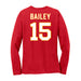Back angle of the Josh Bailey MAS Kansas City Wheelchair Football Amplife Women's Red Long Sleeve T-Shirt against a white background