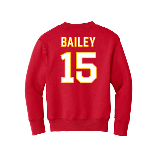 Back angle of the Josh Bailey MAS Kansas City Wheelchair Football Amplife Youth Red Crewneck Sweatshirt against a white background