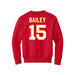 Back angle of the Josh Bailey MAS Kansas City Wheelchair Football Amplife Youth Red Crewneck Sweatshirt against a white background
