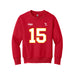 Front angle of the Josh Bailey MAS Kansas City Wheelchair Football Amplife Youth Red Crewneck Sweatshirt against a white background