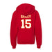 Back angle of the Josh Bailey MAS Kansas City Wheelchair Football Amplife Youth Red Hoodie against a white background