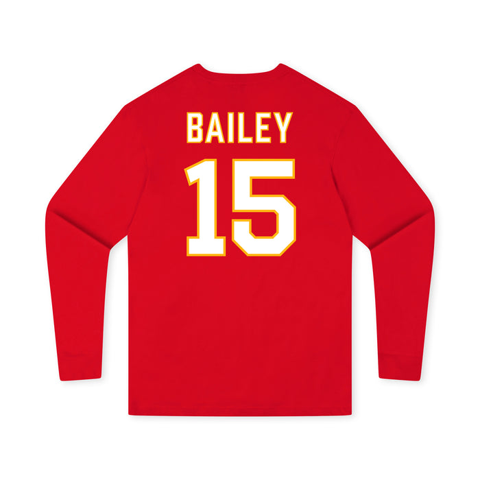 Back angle of the Josh Bailey MAS Kansas City Wheelchair Football Amplife Youth Red Long Sleeve T-Shirt against a white background