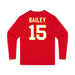 Back angle of the Josh Bailey MAS Kansas City Wheelchair Football Amplife Youth Red Long Sleeve T-Shirt against a white background