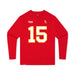 Front angle of the Josh Bailey MAS Kansas City Wheelchair Football Amplife Youth Red Long Sleeve T-Shirt against a white background