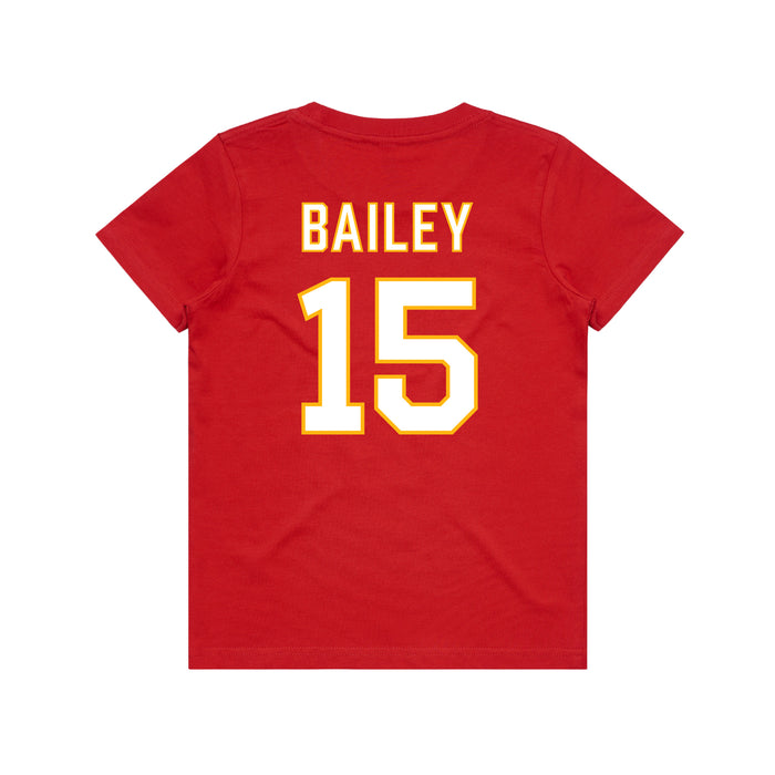 Back angle of the Josh Bailey MAS Kansas City Wheelchair Football Amplife Youth Red T-Shirt against a white background