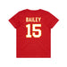 Back angle of the Josh Bailey MAS Kansas City Wheelchair Football Amplife Youth Red T-Shirt against a white background