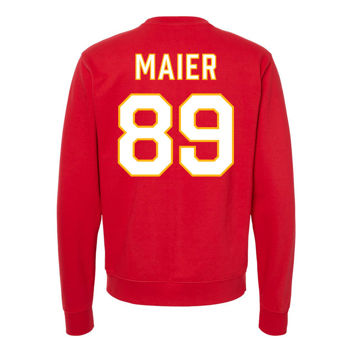 Back angle of the Josh Maier MAS Kansas City Wheelchair Football Amplife Red Crewneck Sweatshirt against a white background