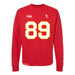 Front angle of the Josh Maier MAS Kansas City Wheelchair Football Amplife Red Crewneck Sweatshirt against a white background