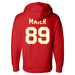 Back angle of the Josh Maier MAS Kansas City Wheelchair Football Amplife Red Hoodie against a white background