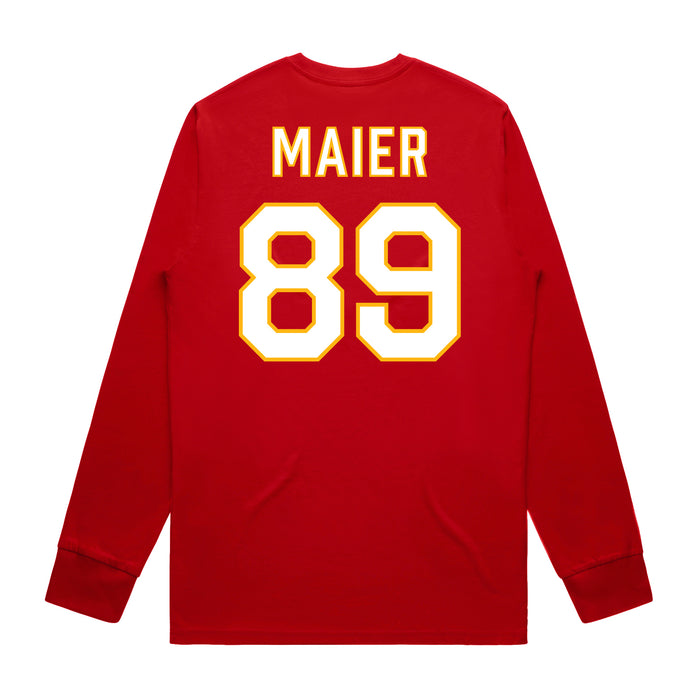 Back angle of the Josh Maier MAS Kansas City Wheelchair Football Amplife Red Long Sleeve T-Shirt against a white background