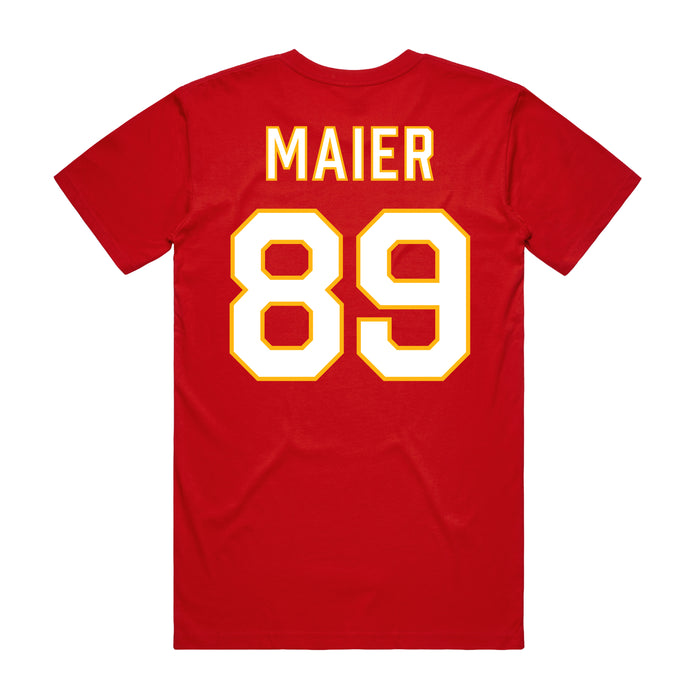 Back angle of the Josh Maier MAS Kansas City Wheelchair Football Amplife Red T-Shirt against a white background