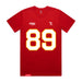 Front angle of the Josh Maier MAS Kansas City Wheelchair Football Amplife Red T-Shirt against a white background