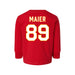 Back angle of the Josh Maier MAS Kansas City Wheelchair Football Amplife Toddler Red Long Sleeve T-Shirt against a white background
