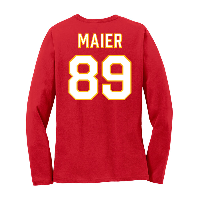 Back angle of the Josh Maier MAS Kansas City Wheelchair Football Amplife Women's Red Long Sleeve T-Shirt against a white background