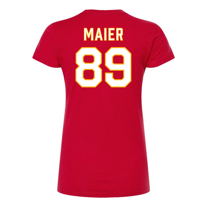 Back angle of the Josh Maier MAS Kansas City Wheelchair Football Amplife Women's Red Slim T-Shirt against a white background