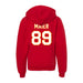 Back angle of the Josh Maier MAS Kansas City Wheelchair Football Amplife Youth Red Hoodie against a white background
