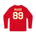 Back angle of the Josh Maier MAS Kansas City Wheelchair Football Amplife Youth Red Long Sleeve T-Shirt against a white background