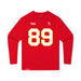 Front angle of the Josh Maier MAS Kansas City Wheelchair Football Amplife Youth Red Long Sleeve T-Shirt against a white background