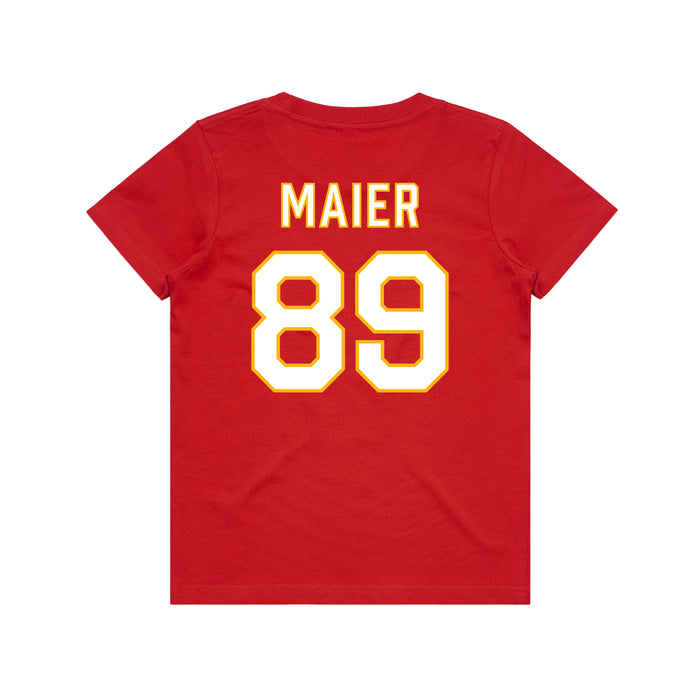 Back angle of the Josh Maier MAS Kansas City Wheelchair Football Amplife Youth Red T-Shirt against a white background