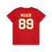 Back angle of the Josh Maier MAS Kansas City Wheelchair Football Amplife Youth Red T-Shirt against a white background