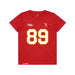 Front angle of the Josh Maier MAS Kansas City Wheelchair Football Amplife Youth Red T-Shirt against a white background