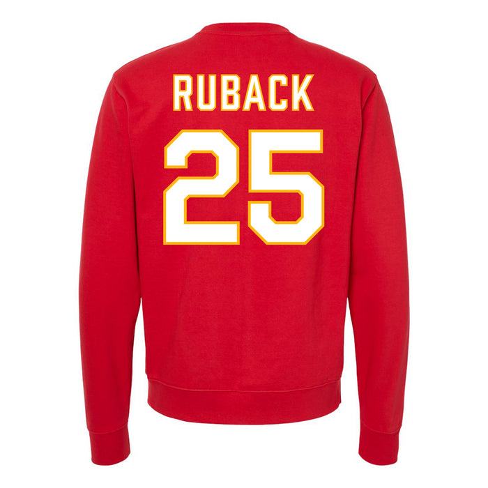 Back angle of the KC Ruback MAS Kansas City Wheelchair Football Amplife Red Crewneck Sweatshirt against a white background
