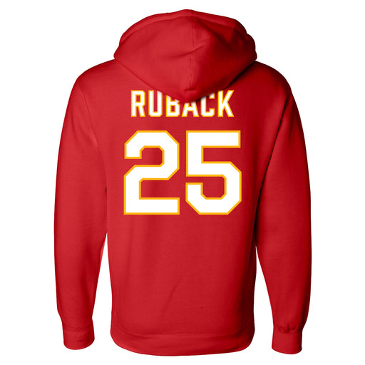 Back angle of the KC Ruback MAS Kansas City Wheelchair Football Amplife Red Hoodie against a white background