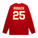 Back angle of the KC Ruback MAS Kansas City Wheelchair Football Amplife Red Long Sleeve T-Shirt against a white background