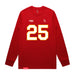 Front angle of the KC Ruback MAS Kansas City Wheelchair Football Amplife Red Long Sleeve T-Shirt against a white background