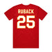 Back angle of the KC Ruback MAS Kansas City Wheelchair Football Amplife Red T-Shirt against a white background