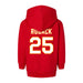 Back angle of the KC Ruback MAS Kansas City Wheelchair Football Amplife Toddler Red Hoodie against a white background