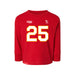Front angle of the KC Ruback MAS Kansas City Wheelchair Football Amplife Toddler Red Long Sleeve T-Shirt against a white background