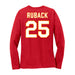 Back angle of the KC Ruback MAS Kansas City Wheelchair Football Amplife Women's Red Long Sleeve T-Shirt against a white background
