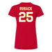 Back angle of the KC Ruback MAS Kansas City Wheelchair Football Amplife Women's Red Slim T-Shirt against a white background