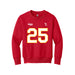Front angle of the KC Ruback MAS Kansas City Wheelchair Football Amplife Youth Red Crewneck Sweatshirt against a white background