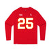 Front angle of the KC Ruback MAS Kansas City Wheelchair Football Amplife Youth Red Long Sleeve T-Shirt against a white background